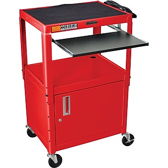 Luxor 2-Shelf Metal Mobile A/V Cart with Lockable Wheels, Red (AVJ42KBC-RD)
