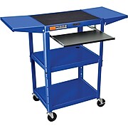 Luxor® Steel Adjustable Height AV Cart W/Keyboard & Drop Leaf Shelves, Royal Blue