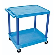 Luxor® TC Series 35 3/4"(H) 2 Shelves Large Flat Top & Tub Bottom Shelf Cart, Blue