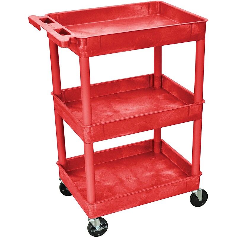Luxor® STC Series 36 1/2"(H) 3 Shelves Tub Cart, Red image 1