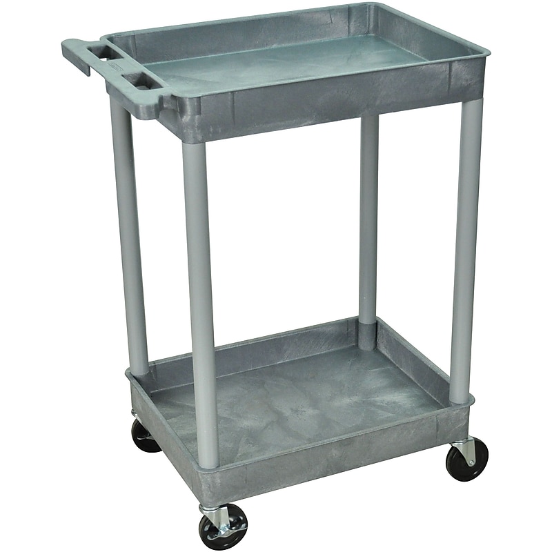 Luxor STC Series 2-Shelf Polyethylene Mobile Utility Cart with Lockable Wheels, Gray (STC11-G) image 1