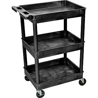 Luxor STC Series 3-Shelf Polyethylene Mobile Utility Cart with Swivel Wheels, Black (STC111-B)