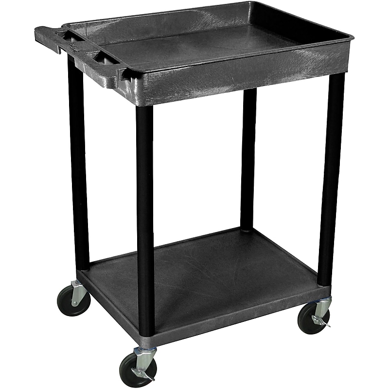 Luxor® STC Series 35 3/4"(H) 2 Shelves Top Tub & Bottom Flat Shelf Cart, Black image 1