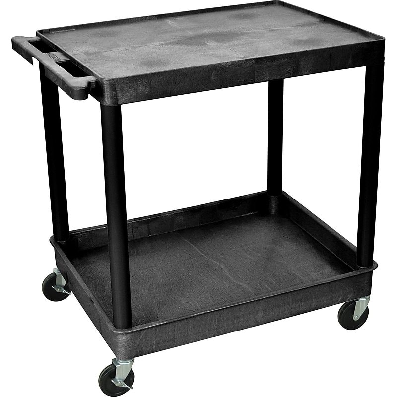 Luxor® TC Series 35 3/4"(H) 2 Shelves Large Flat Top & Tub Bottom Shelf Cart, Black image 1