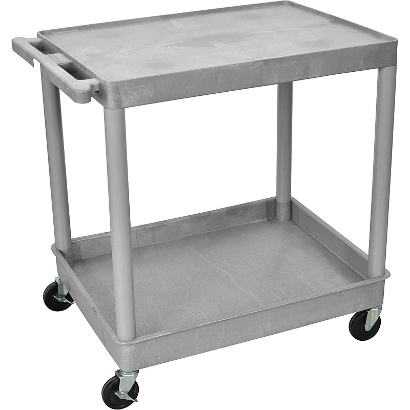 Luxor TC Series 2-Shelf Polyethylene Mobile Utility Cart with Swivel Wheels, Gray (TC21-G) image 1