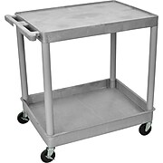 Luxor® TC Series 35 3/4"(H) 2 Shelves Large Flat Top & Tub Bottom Shelf Cart, Gray