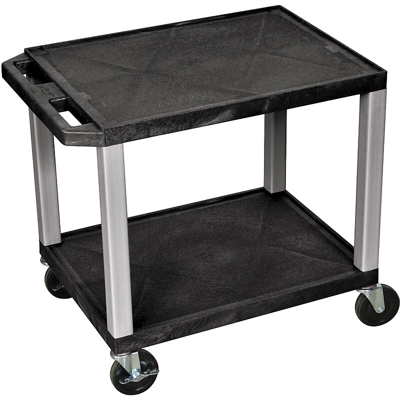 H Wilson 2 Shelves Tuffy AV Cart W/Nickel Legs & Electrical Attachment, Black image 1