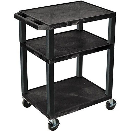 Tuffy 3Shelf Plastic/Poly Mobile A/V Cart with Lockable Wheels, Black