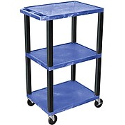 H Wilson® 42"(H) 3 Shelves Tuffy Carts W/Black Legs, Blue