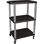 H Wilson® 42 1/2"(H) 3 Shelves Tuffy AV Carts W/Nickel Legs & Electrical Attachment, Black