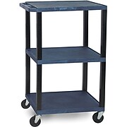 H Wilson® 42 1/2"(H) 3 Shelves Tuffy AV Carts W/Black Legs & Electrical Attachment, Navy