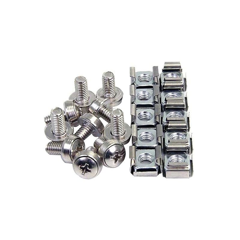StarTech M6 Mounting Screws and Cage Nuts for Server Rack Cabinet, Silver, 100/Pack (CABSCREWM62) image 1