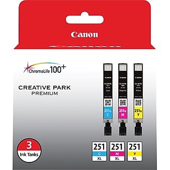 Canon 251XL Cyan/Magenta/Yellow High Yield Ink Cartridge, 3/Pack (6449B009)