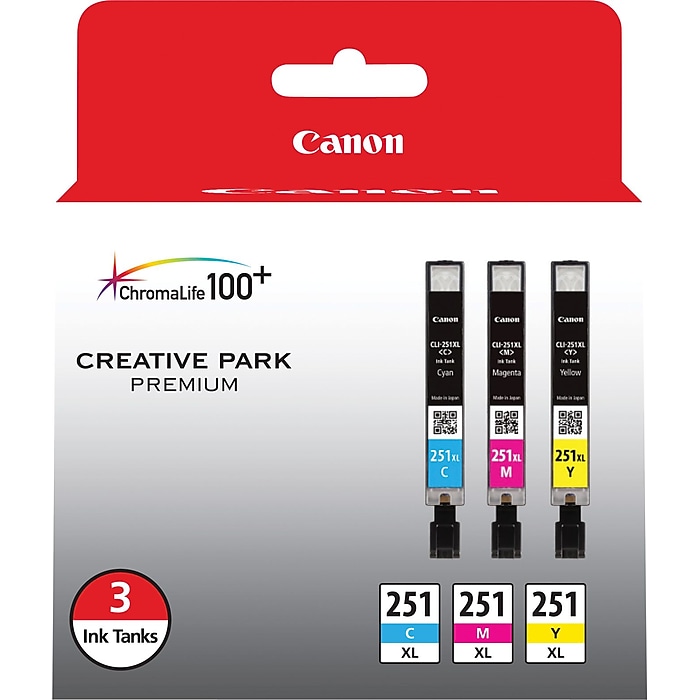 Canon 251XL Cyan/Magenta/Yellow High Yield Ink Cartridge, 3/Pack (6449B009) Canon 251XL Cyan/Magenta/Yellow High Yield Ink Cartridge, 3/Pack (6449B009)