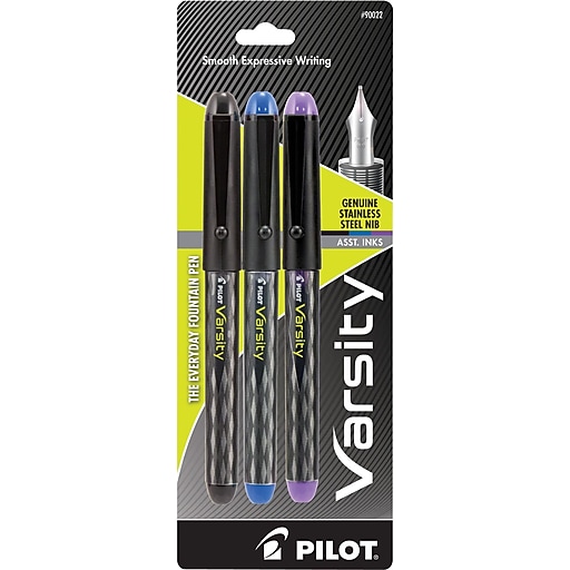 Pilot Varsity Fountain Pens Medium Point Assorted Ink 3 Pack 90022 Staples