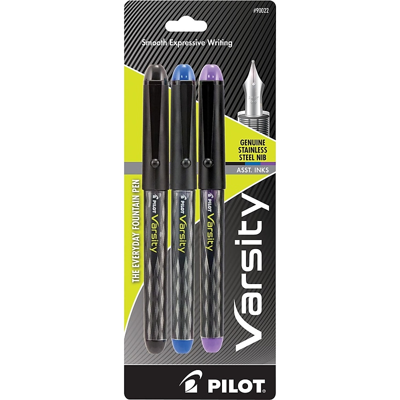 Pilot Varsity Fountain Pens, 1.0mm Nib, Assorted Ink, 3/Pack (90022) image 1