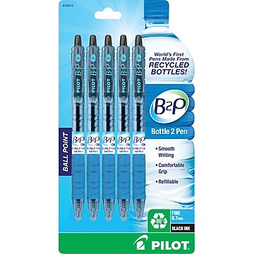 Pilot B2P Bottle 2 Pen Retractable Ballpoint Pens, Fine Point, Black Ink, 5/Pack (32612)