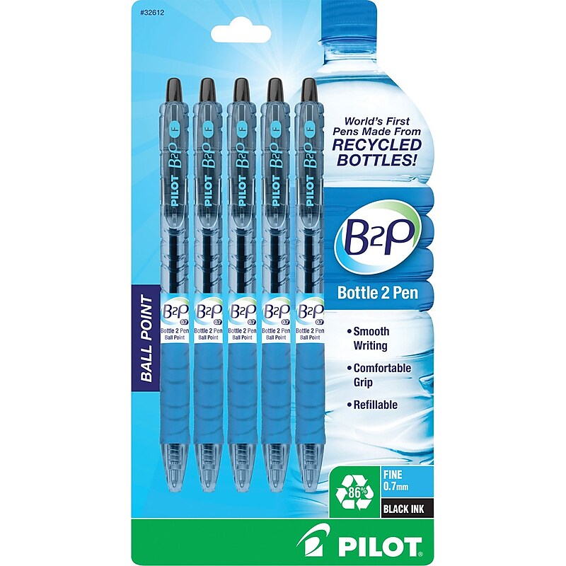 Pilot B2P Bottle 2 Pen Retractable Ballpoint Pens, Fine Point, Black Ink, 5/Pack (32612) image 1
