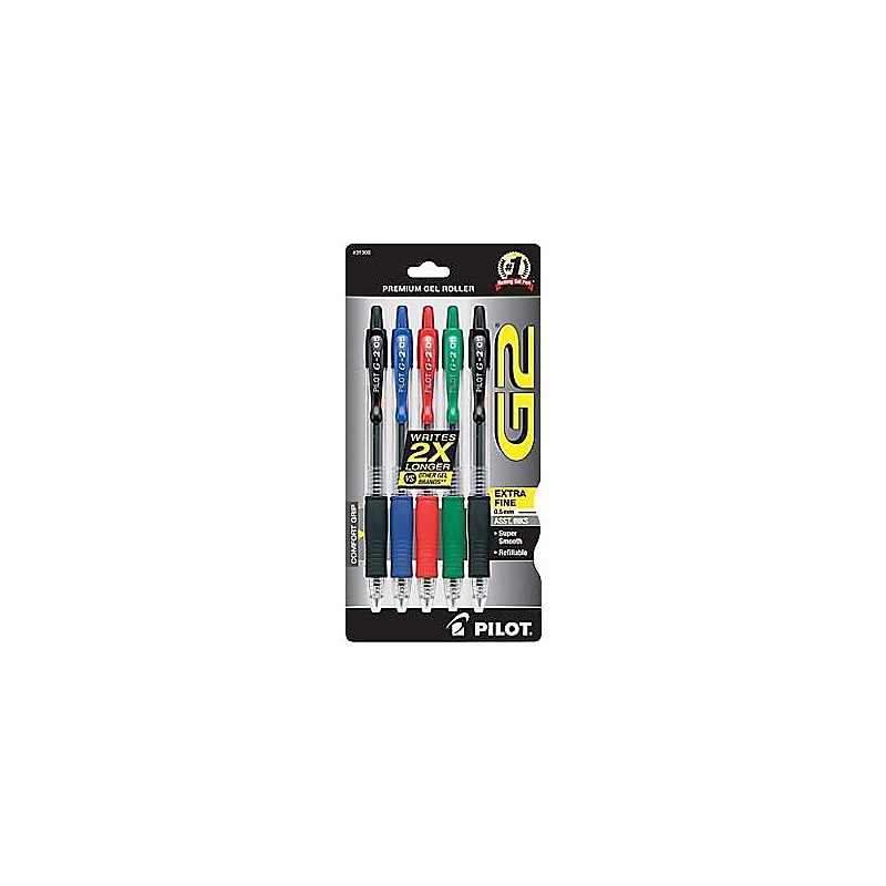 Pilot G2 Gel Pen, Extra Fine Point, Assorted Ink, 5/Pack (31300) image 1