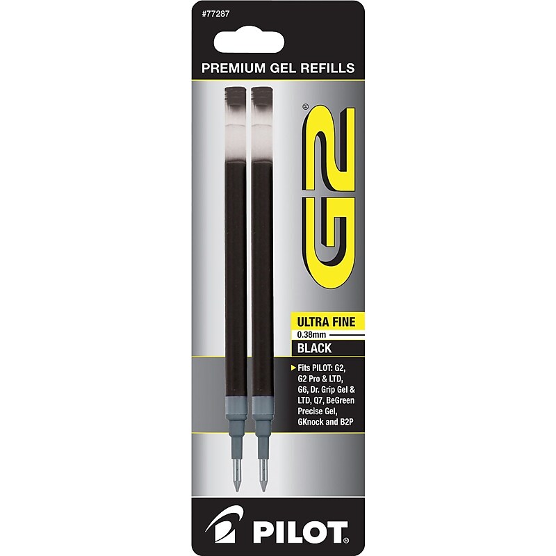 Pilot G2 Gel-Ink Pen Refill, Ultra Fine Tip, Black, 2/Pack (77287) image 1