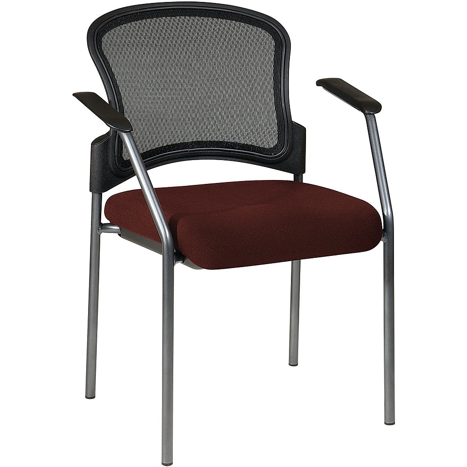 Office Star Proline II Fabric Titanium Finish Guest Chair with ProGrid Mesh Back, Burgundy