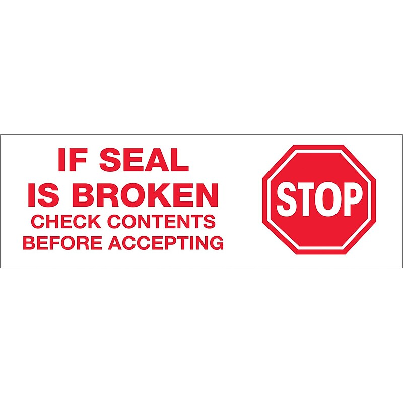 Tape Logic™ 3" Pre Printed "Stop If Seal Is Broken" Carton Sealing Tape, Red On White, 24/Case image 1