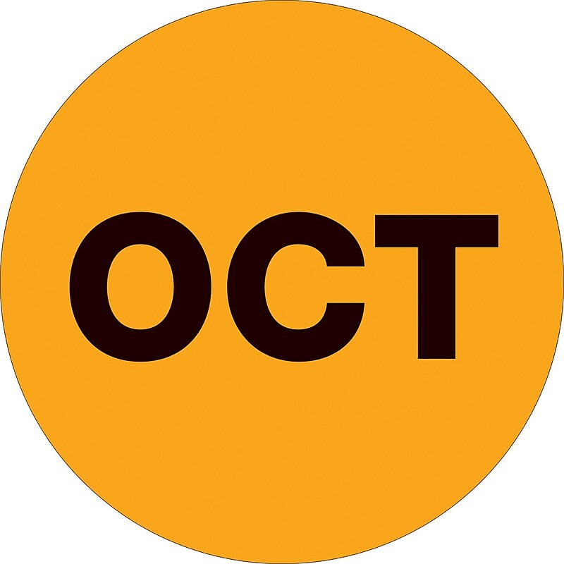 Tape Logic 2" Circle "OCT" Months of the Year Label, Fluorescent Orange, 500/Roll image 1