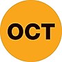 Tape Logic 2" Circle "OCT" Months of the Year Label, Fluorescent Orange, 500/Roll~#|#~s0708017_sc7