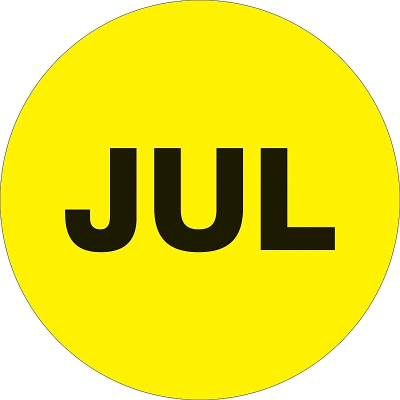 Tape Logic 1" Circle "JUL" Month of the Year Labels, Fluorescent Yellow, 500/Roll image 1
