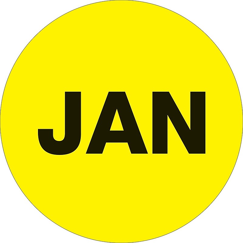 Tape Logic 1" Circle "JAN" Month of the Year Labels, Fluorescent Yellow, 500/Roll image 1
