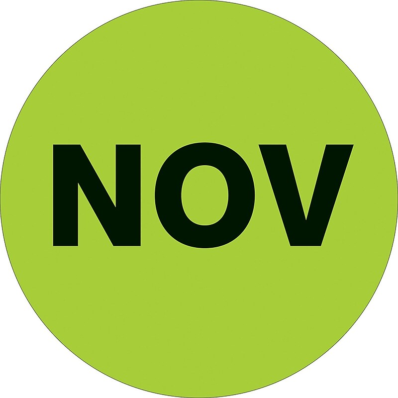 Tape Logic 2" Circle "NOV" Months of the Year Label, Fluorescent Green, 500/Roll image 1