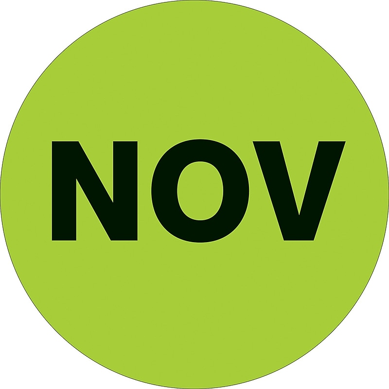 Tape Logic 1" Circle "NOV" Month of the Year Labels, Fluorescent Green, 500/Roll image 1