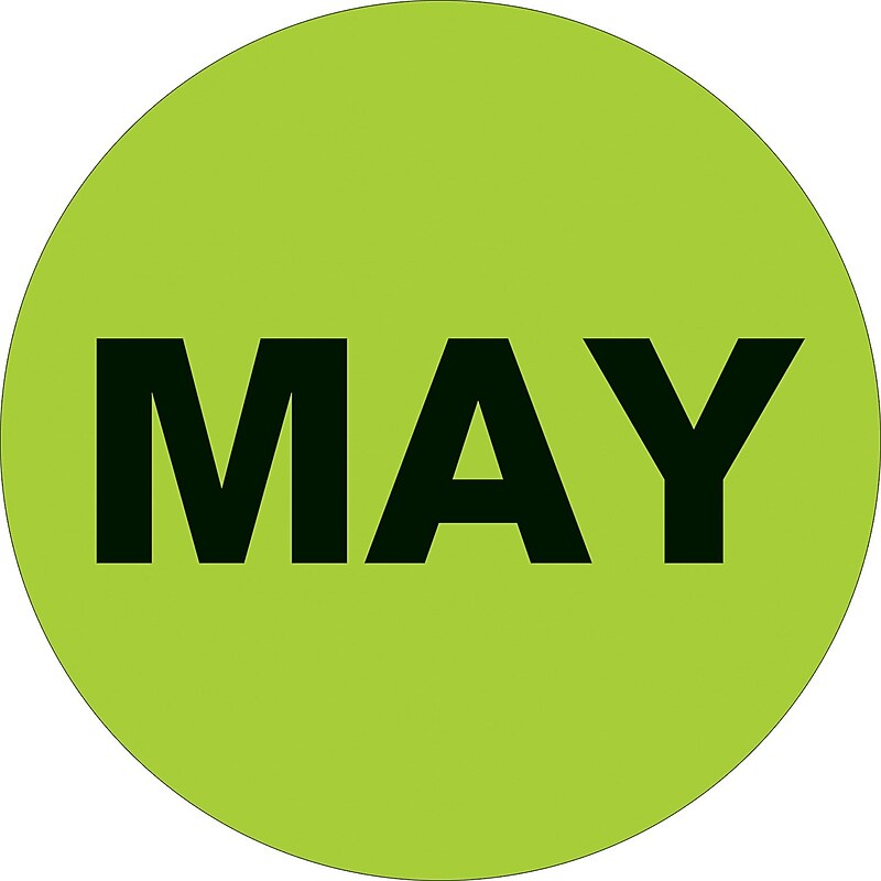 Tape Logic 1" Circle "MAY" Month of the Year Labels, Fluorescent Green, 500/Roll image 1