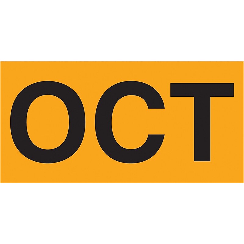 Tape Logic 3" x 2" Rectangle "OCT" Months of the Year Label, Fluorescent Orange, 500/Roll image 1