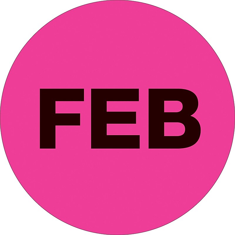 Tape Logic 2" Circle "FEB" Months of the Year Label, Fluorescent Pink, 500/Roll image 1