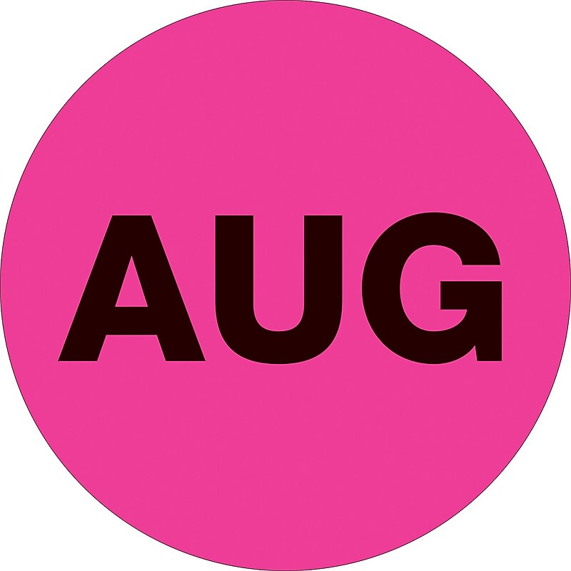 Tape Logic 2" Circle "AUG" Months of the Year Label, Fluorescent Pink, 500/Roll image 1