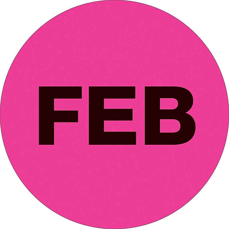 Tape Logic 1" Circle "FEB" Month of the Year Labels, Fluorescent Pink, 500/Roll image 1