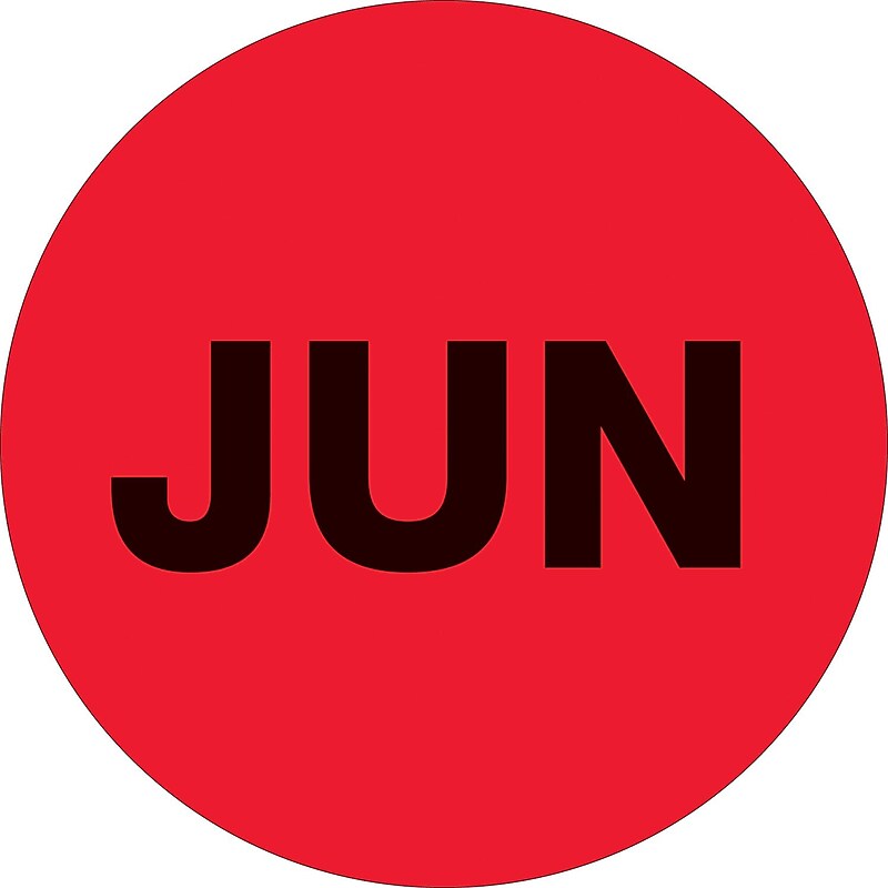 Tape Logic 2" Circle "JUN" Months of the Year Label, Fluorescent Red, 500/Roll image 1