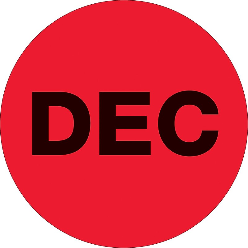 Tape Logic 1" Circle "DEC" Month of the Year Labels, Fluorescent Red, 500/Roll image 1