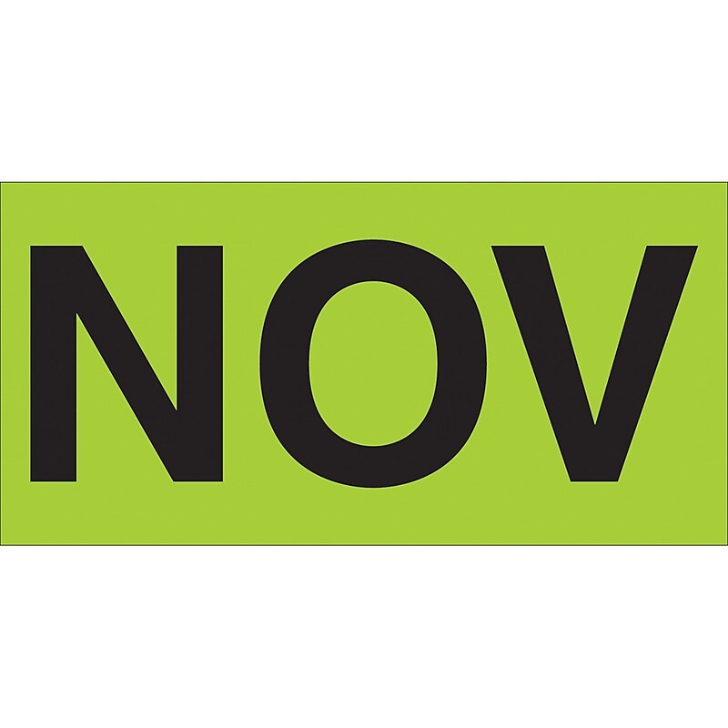 Tape Logic 6" x 3" Rectangle "NOV" Months of the Year Label, Fluorescent Green, 500/Roll image 1