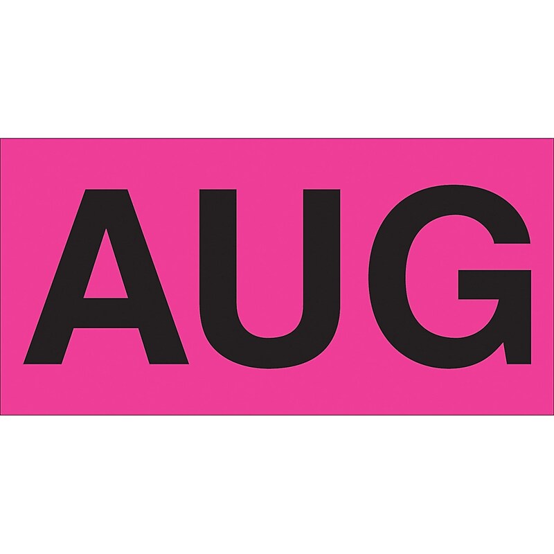 Tape Logic 6" x 3" Rectangle "AUG" Months of the Year Label, Fluorescent Pink, 500/Roll image 1