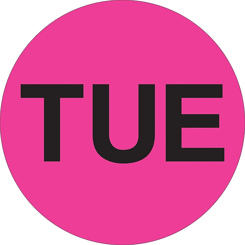 Tape Logic 1" Circle "TUE" Days of the Week Label, Fluorescent Pink, 500/Roll image 1