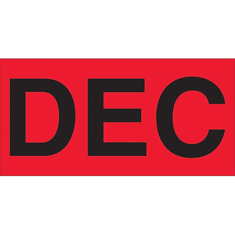 Tape Logic 3" x 2" Rectangle "DEC" Months of the Year Label, Fluorescent Red, 500/Roll image 1
