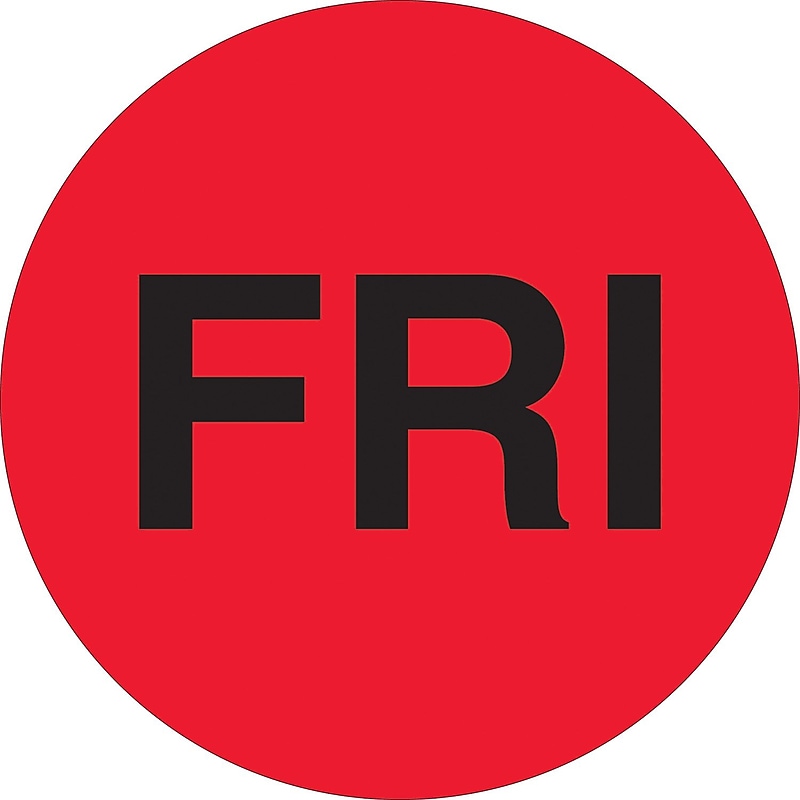 Tape Logic 2" Circle "FRI" Days of the Week Label, Fluorescent Red, 500/Roll image 1