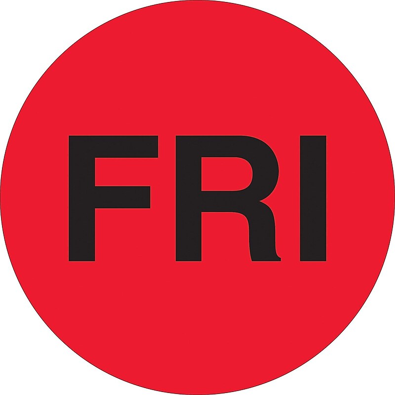 Tape Logic 1" Circle "FRI" Days of the Week Label, Fluorescent Red, 500/Roll image 1