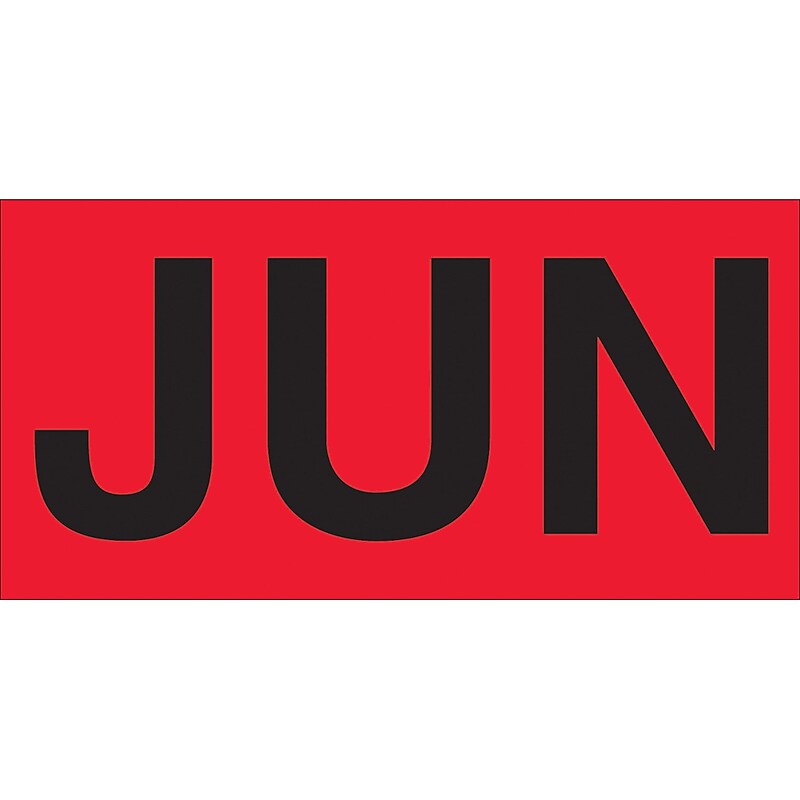 Tape Logic 3" x 2" Rectangle "JUN" Months of the Year Label, Fluorescent Red, 500/Roll image 1