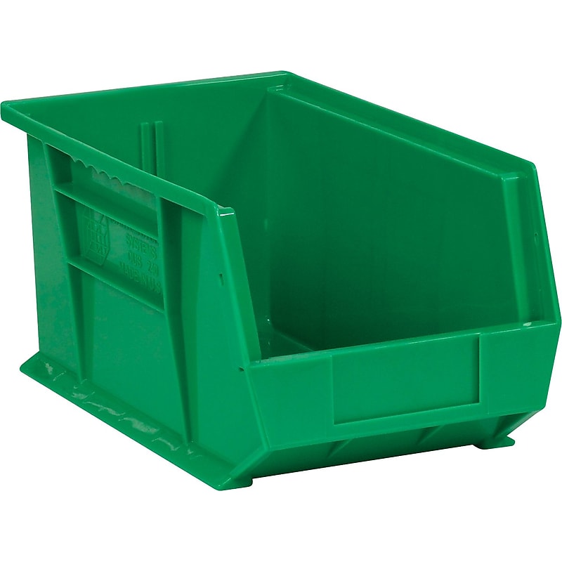 Partners Brand 14 3/4" x 8 1/4" x 7" Plastic Stack and Hang Bin Quill Brand, Green, 12/Case image 1