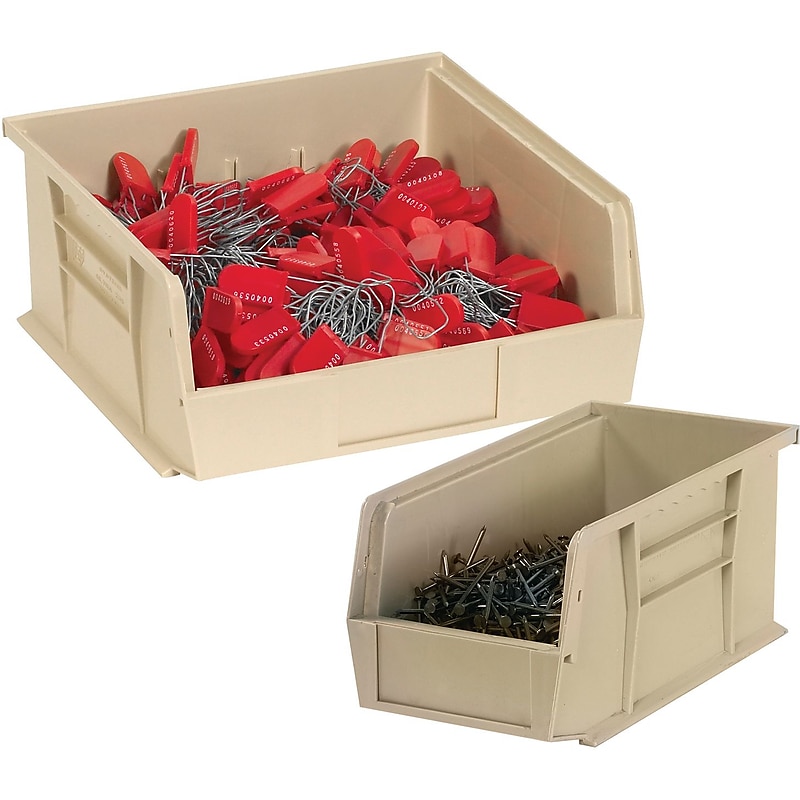 BOX 10 7/8" x 4 1/8" x 4" Plastic Stack and Hang Bin Box, Ivory image 1
