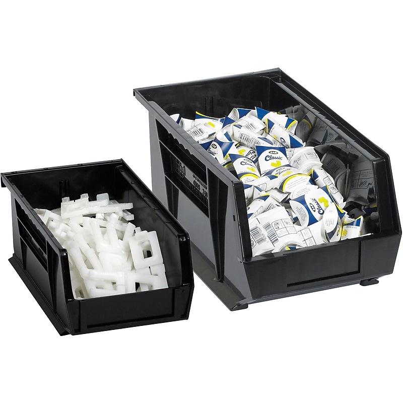 BOX 10 3/4" x 8 1/4" x 7" Plastic Stack and Hang Bin Box, Black image 1