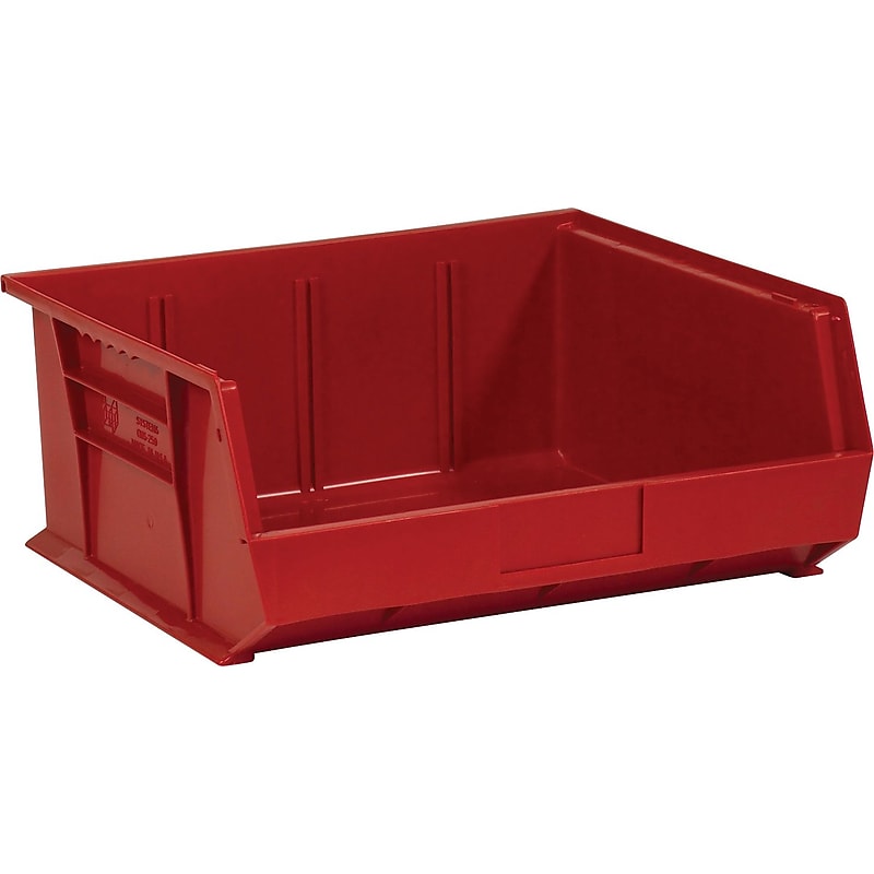 Partners Brand 14 3/4" x 16 1/2" x 7" Plastic Stack and Hang Bin Quill Brand, Red, 6/Case image 1